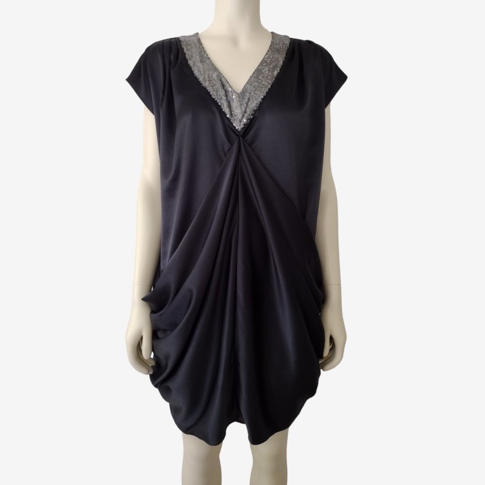 Vintage 1990s Nicole Miller Silky Satin Side Drape Mini Cocktail Dress